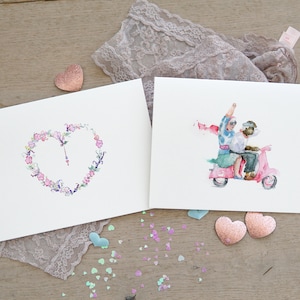 Lot de 2 cartes de voeux d'amour, lot de 2 cartes aquarelle pour la Saint-Valentin, carte d'anniversaire drôle