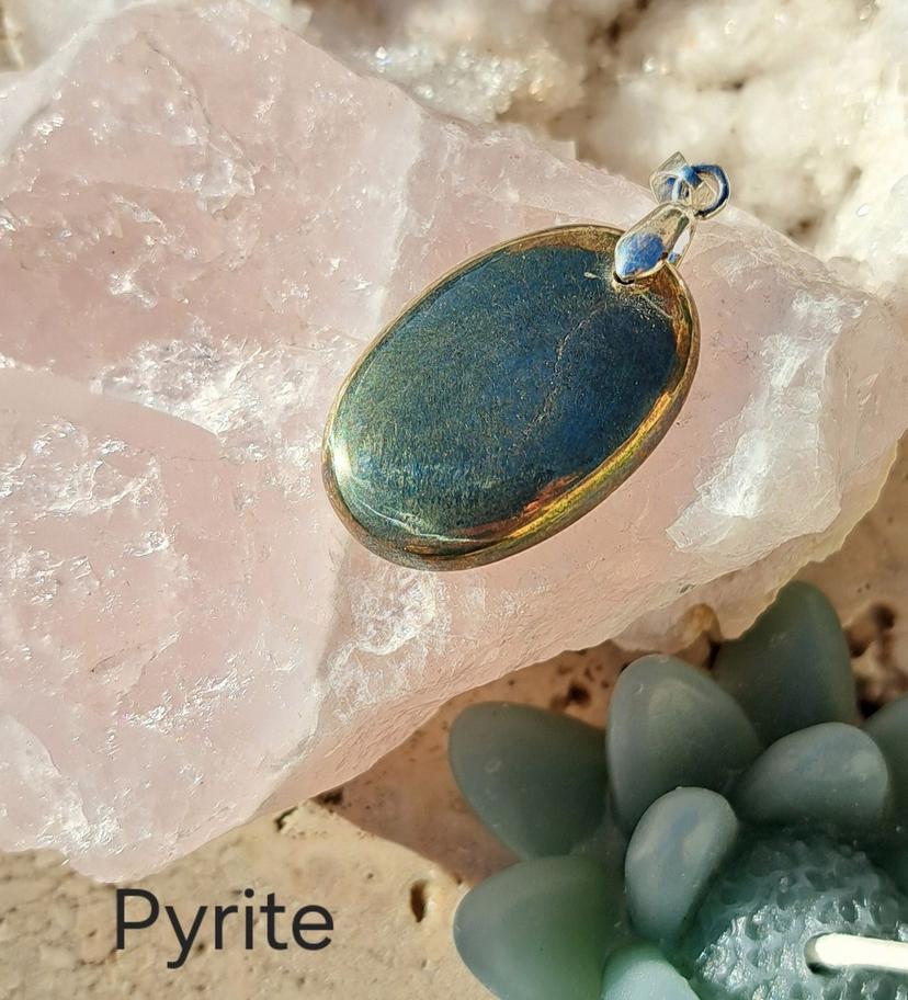 Pendentif Pyrite Goutte 25 Mm Doré Or - Neuf, Pierre Semi-précieuse, Création Artisanale