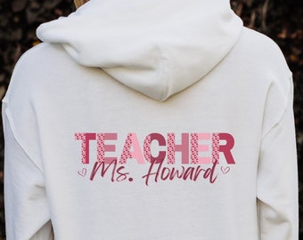 Teacher Valentine Hoodie, Personalized Name Teacher Sweatshirt, Valentines Elementary Teacher T-Shirt School Valentine Day Gifts for Teacher