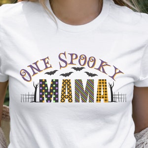 One Spooky Mama Halloween Shirt, Cute Halloween Theme Shirt for Women, Halloween T-Shirts, Mom Halloween T-Shirts, Trick or Treat Mom Shirt