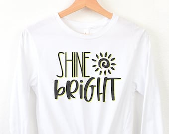 Shine Bright Long Sleeved Shirt Christian T Shirts for Women Christian Shirts Cute Shirts Women Let It Shine Womens Camp Shirt Yellow Sun