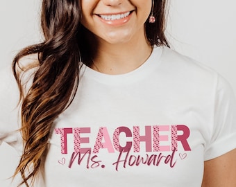 Teacher Valentine Shirt, Personalized Name Teacher Sweatshirt, Valentines Elementary Teacher T-Shirt, School Valentine Day Gifts for Teacher