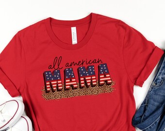 American leopard Mama tshirt Patriotic Shirt Fourth of July tee American matching Shirts July 4th top USA flag shirt USA memorial day tshirt