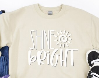 Shine Bright Sweatshirt Yellow Unisex Christian T Shirts for Women Christian Shirts Cute Shirts Women Let It Shine Womens Camp Sweatshirt