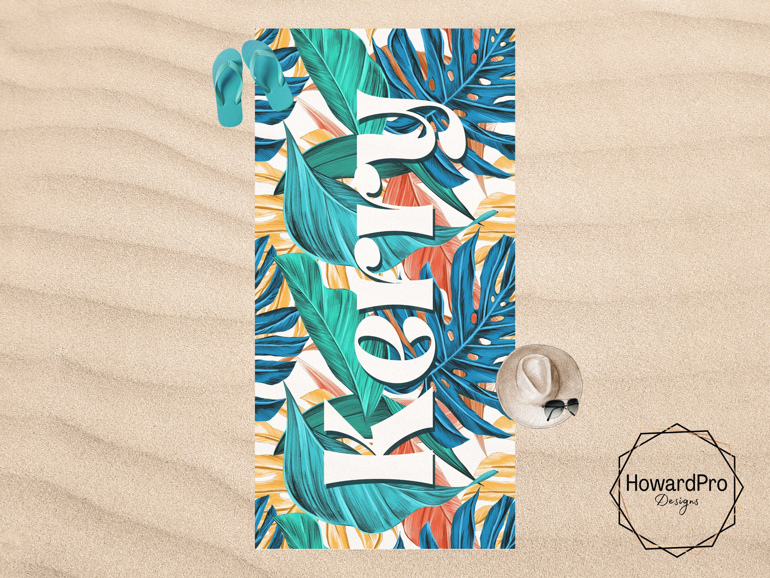 Custom Personalized Beach Towel - Tie Dye Design With Name, Edge-to-Edge Print, Adult Size - View #10