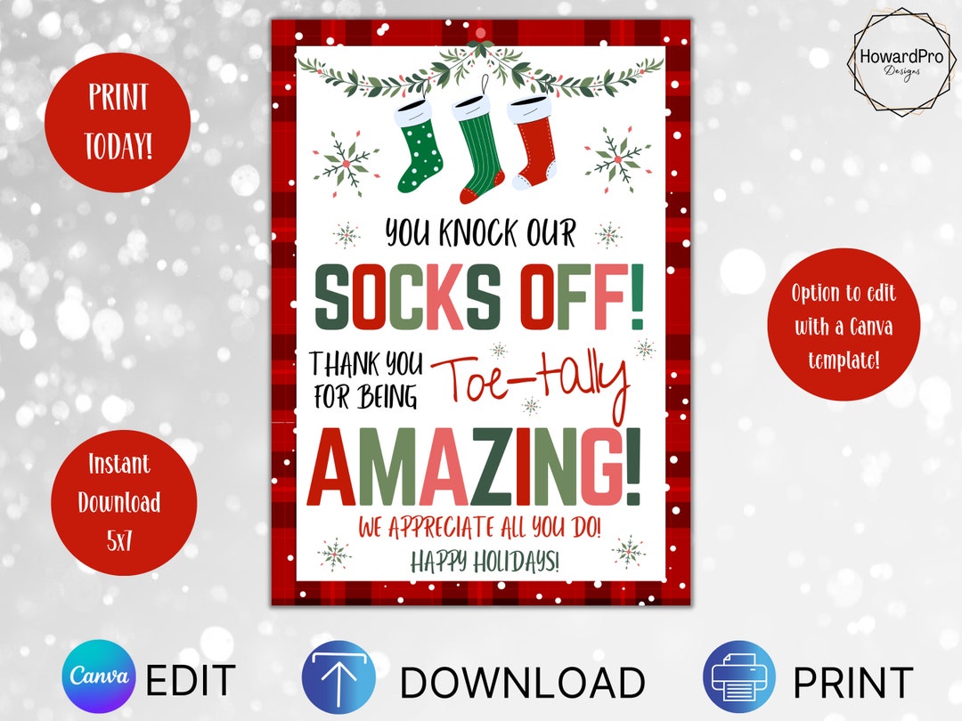 Sock Gift Tags Staff Editable Appreciation Gift Printable Thank You