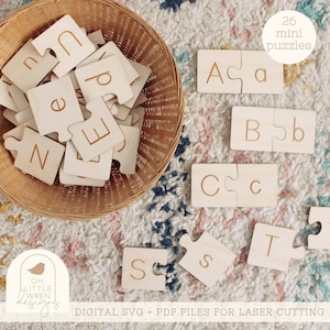 SVG Alphabet Buchstaben Puzzle zum Laserschneiden • Buchstaben-Erkennung • Montessori Grundschule • Lernspielzeug • Glühdatei
