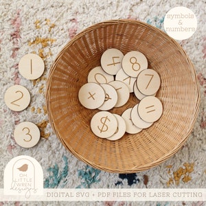File di dischi matematici SVG per il taglio laser • conteggio, addizione e denaro • manipolatori matematici in legno fai da te montessori homeschool • file Glowforge