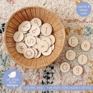 SVG wood alphabet matching game for laser cutting • letter recognition • montessori homeschool preschool • educational toy • glowforge file