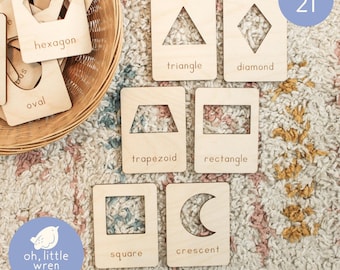 Wood Shape Flashcards & Tracing Stencils: Montessori Math Activity • SVG, PDF Digital File for Laser Cutting