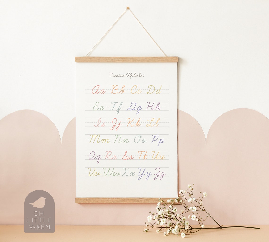 Cursive Alphabet Printable Wall Art, Digital Download Homeschool ...