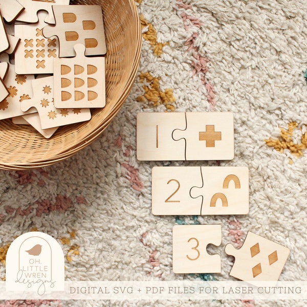 SVG number + counting matching puzzles for laser cutting • number sense • montessori homeschool preschool • educational activity • glowforge