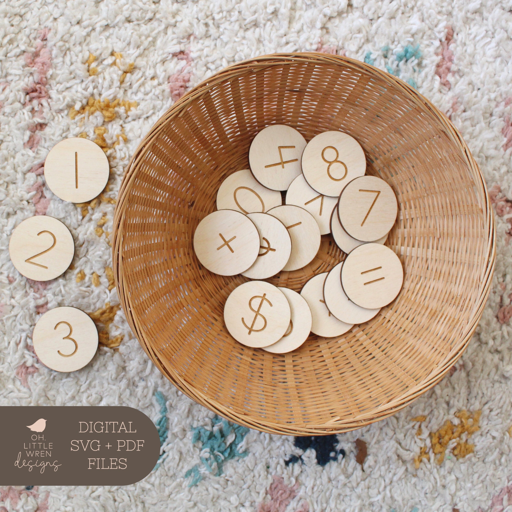 SVG Math Discs File for Laser Cutting Counting, Adding, and Money Diy Montessori Homeschool Wood