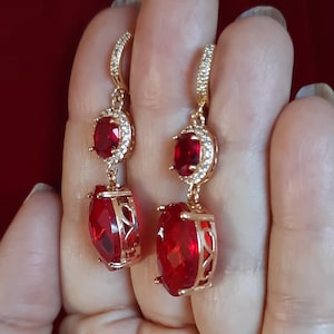 Red Earrings, Ruby Red CZ and Crystal Drop Earrings, Red Bridesmaids Earrings, Gift For Her,  Bridal Red Drop Earrings, Gift for Girlfriend