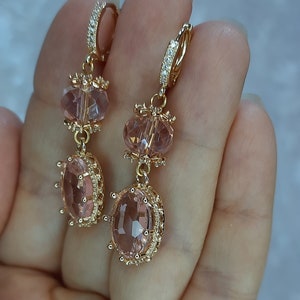 Pink Earrings, Sparkly Pink Earrings, Pink Teardrop Earrings, Pink Crystal Drop Earrings, Pink Bridesmaids Earrings