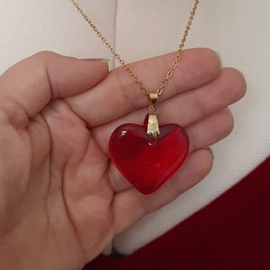 Red Heart Necklace, Love Necklace, Stainless Steel Necklace, Gift for Mom, Gift for Girlfriend, Puffy Heart Pendant, Valentine&#39;s Day Gift