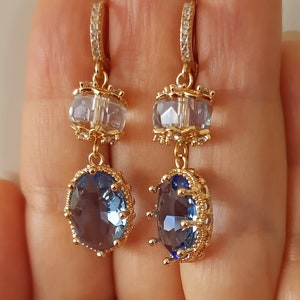 Blue  Earrings, Sparkly Blue Earrings, Blue Teardrop Earrings, Blue Crystal Drop Earrings, Blue Bridesmaids Earrings, Gift for Her