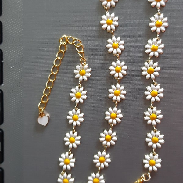 Girocollo con catena di fiori con collana a margherita, placcato oro, acciaio inossidabile, regalo per lei, girocollo con margherita, collana a catena