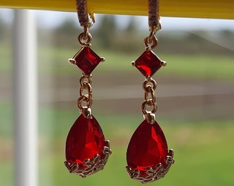Red Earrings Red Dangly Earrings Gift for Her Sakura Red Earrings Crystal Cherry Blossom Earrings Japanese Earrings