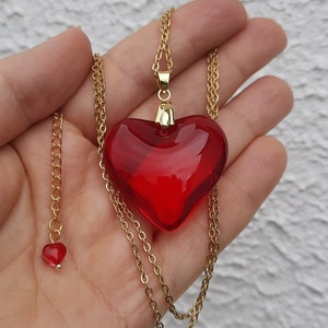 Red Heart Necklace, Love Necklace, Stainless Steel Necklace, Gift for Her, Gift for Mom, Gift for Girlfriend,Puffy Heart Pendant, image 9