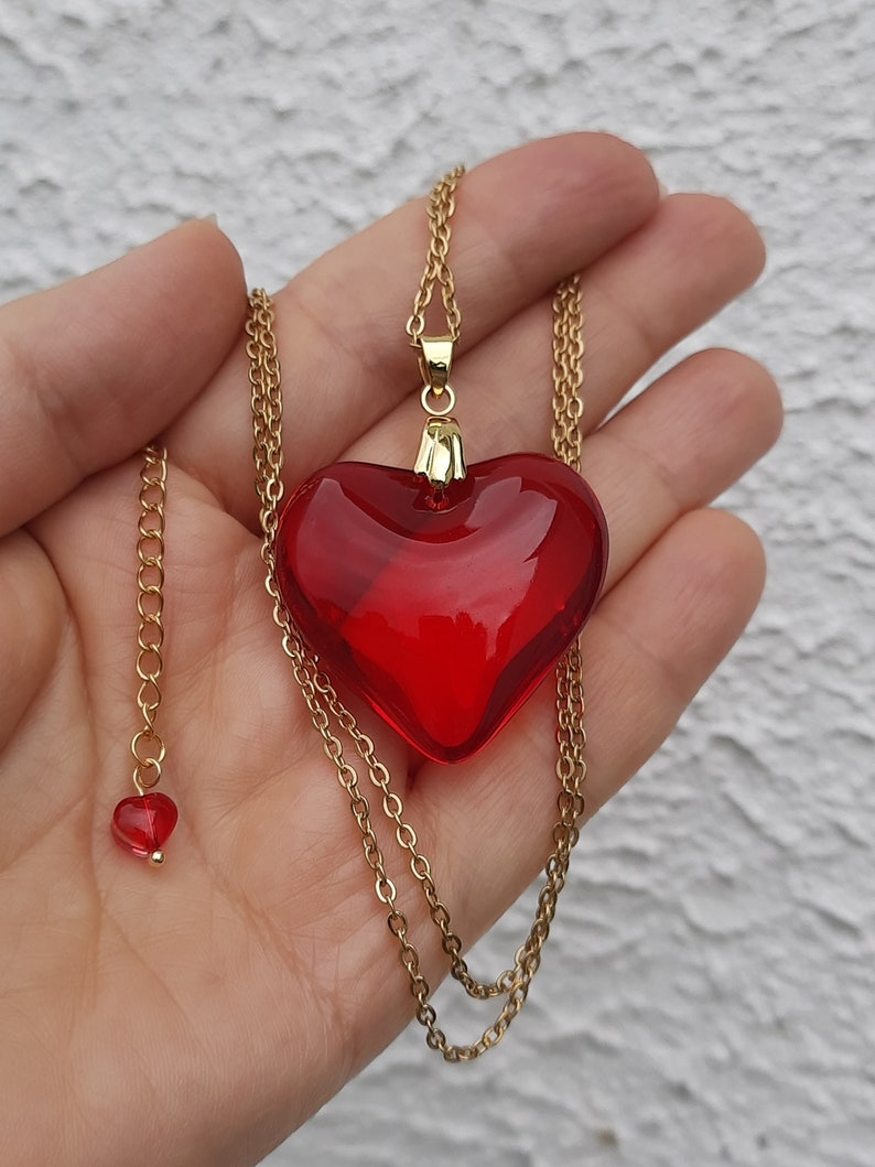 Red Heart Necklace, Love Necklace, Stainless Steel Necklace, Gift for Her, Gift for Mom, Gift for Girlfriend,Puffy Heart Pendant, image 9