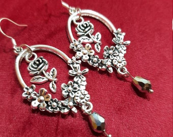 Rose Flower Earrings, Gothic Victorian Jewelry Gifts, Statement Earrings
