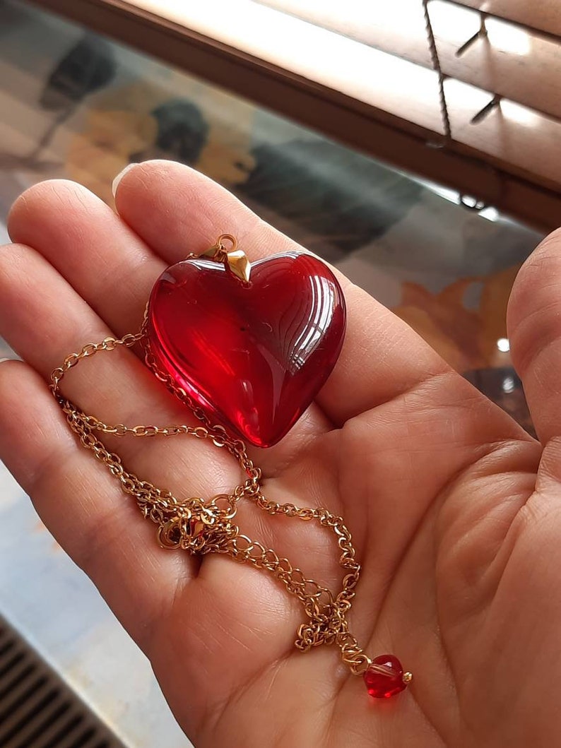 Red Heart Necklace, Love Necklace, Stainless Steel Necklace, Gift for Her, Gift for Mom, Gift for Girlfriend,Puffy Heart Pendant, image 1