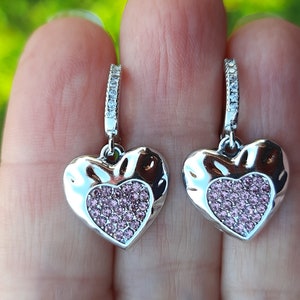 Pink Heart Silver Love  Earrings, Heart in Heart Earrings,Y2K Pink Heart Earrings,You are in my heart Earrings