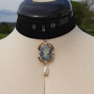 Cameo Halskette, Samt Choker mit Anhänger, Victorian Schwarzer Samt Choker, Intaglio Schwarz Choker, Boho Cameo Choker