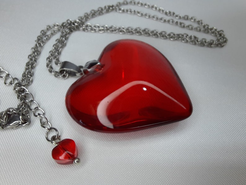 Red Heart Necklace, Love Necklace, Stainless Steel Necklace, Gift for Her, Gift for Mom, Gift for Girlfriend,Puffy Heart Pendant, image 2