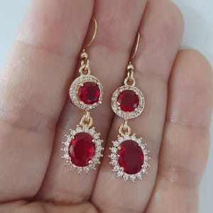 Red Earrings, Ruby Red CZ and Crystal Drop Earrings, Red Bridesmaids Earrings, Gift For Her,  Bridal Red Drop Earrings, Valentines Day Gift