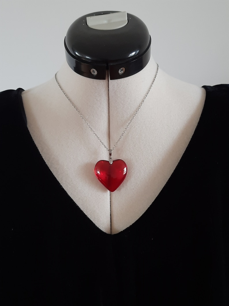 Red Heart Necklace, Love Necklace, Stainless Steel Necklace, Gift for Her, Gift for Mom, Gift for Girlfriend,Puffy Heart Pendant, image 3