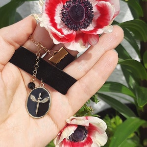 Angel Velvet choker necklace pendant, Gift for Her, Flower Choker, Heart Choker