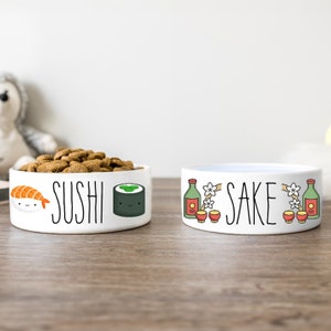 Funny Pet Bowl | Cute Dog Bowl | Sushi Sake Food & Water Bowl | Food and Water Dish | Pet Gifts | Ceramic Dog Bowl | Funny Cat Bowl Set
