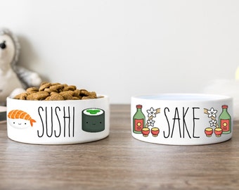 Funny Pet Bowl | Cute Dog Bowl | Sushi Sake Food & Water Bowl | Food and Water Dish | Pet Gifts | Ceramic Dog Bowl | Funny Cat Bowl Set