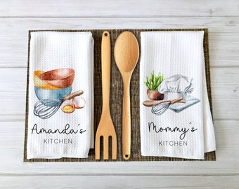 Personalized Kitchen Towel | Custom Tea Towel | Utensil Dish Towel Bundle | Kitchen Decor | Hand Towel Gift Set | Waffle Weave Dishcloth