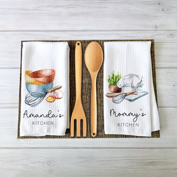 Personalized Kitchen Towel | Custom Tea Towel | Utensil Dish Towel Bundle | Kitchen Decor | Hand Towel Gift Set | Waffle Weave Dishcloth