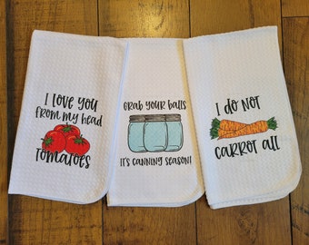 Funny Kitchen Towels | Punny Dishcloth | Waffle Weave Hand Towel | Cute Dish Rag | Gift for Mom | Home Decor | Vegetable Tea Towel