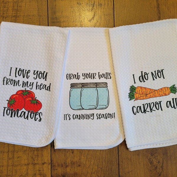 Funny Kitchen Towels | Punny Dishcloth | Waffle Weave Hand Towel | Cute Dish Rag | Gift for Mom | Home Decor | Vegetable Tea Towel