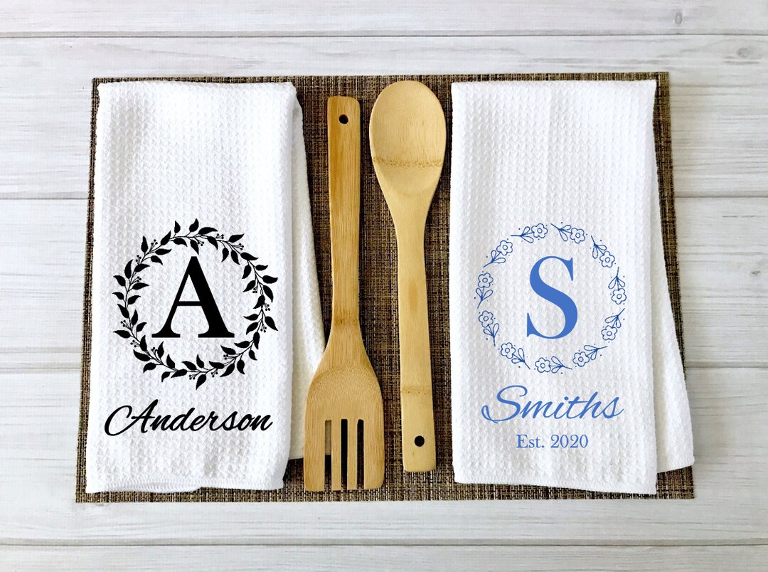 Custom Tea Towel Gift Set Personalized Kitchen Towel Family Name Dish