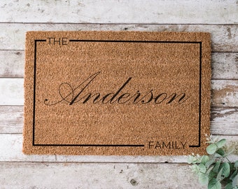 Custom Family Name Front Door Mat | Personalized Welcome Mat | Patio Rug | Fancy Outdoor Mat |  Made to Order Family Monogram | Outside Mat