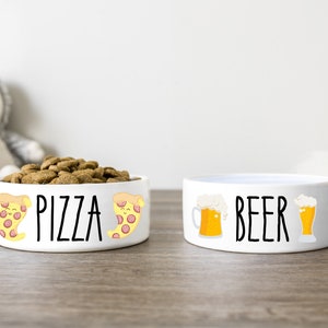Funny Pet Bowl | Custom Dog and Cat Bowl | Pizza Beer Food & Water Bowl | Pet Feeding Dish Set | Pet Lover Gifts | Cute Ceramic Dog Bowl