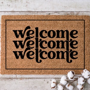 Classic Door mat for Outside | Cute Welcome Mat | Retro Patio Decor | Groovy Front Door Mat | Inside Door Rug | Retro Closing Gift