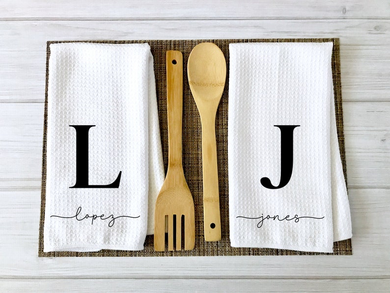 Custom Name Kitchen Towel | Personalized Tea Towel | Family Monogram Dish Towel | Farmhouse Decor | Hand Towel | Microfiber Dishcloth Gift
