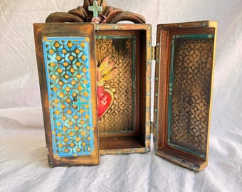 Hand‑Painted Altar Box with Doors | Wall or Tabletop Shrine