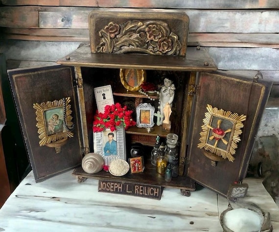Wooden Ancestral Shrine • Carved Memorial Altar Box
