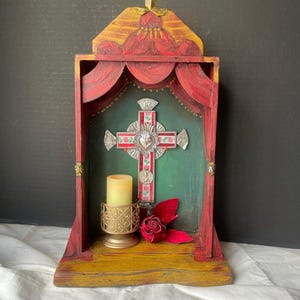 Spanish Colonial Nicho Shrine Box: Religious Altar Decor
