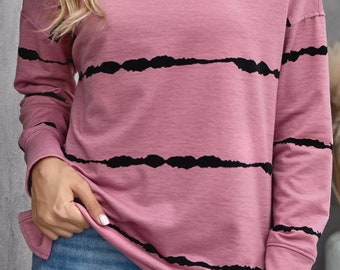 Pink Striped Pullover Sweatshirt