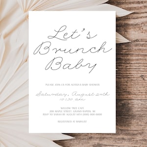 Let's Brunch Baby Shower Invitation, Minimalist Baby Brunch Invite, Bubbly Shower, Pancakes and Pacifiers, Evite Digital Download, 037
