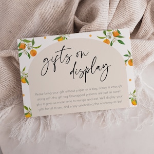 Little Cutie Orange No Wrap Baby Shower Gift Tag, Bohemian Citrus Don't Wrap Gifts Insert, Clementine Gifts on Display, Wrap in Clear, 023